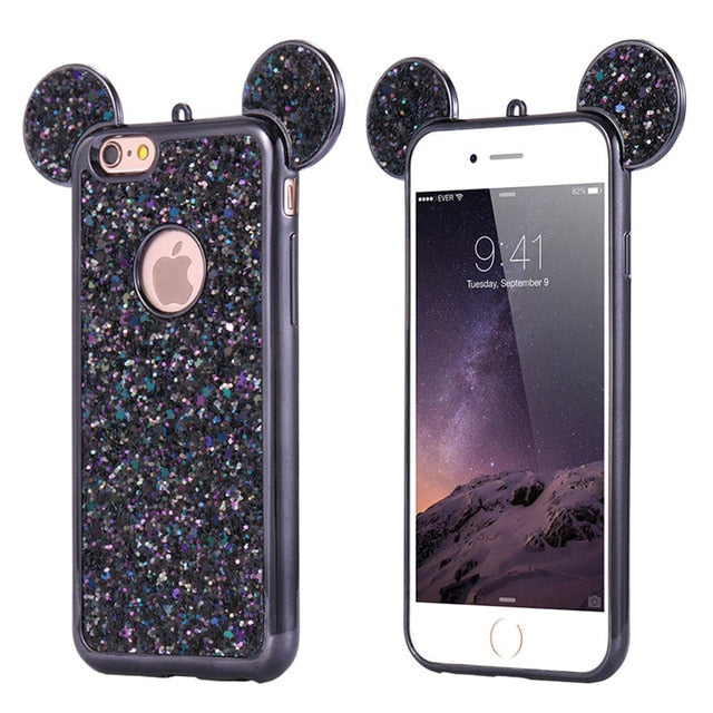 FLOVEME Glitter Cover For iPhone 6 6S Plus iPhone 7 8 Plus X Phone Case Cute 3D Mickey Mouse Coque Capa For iPhone SE 5S S Cases