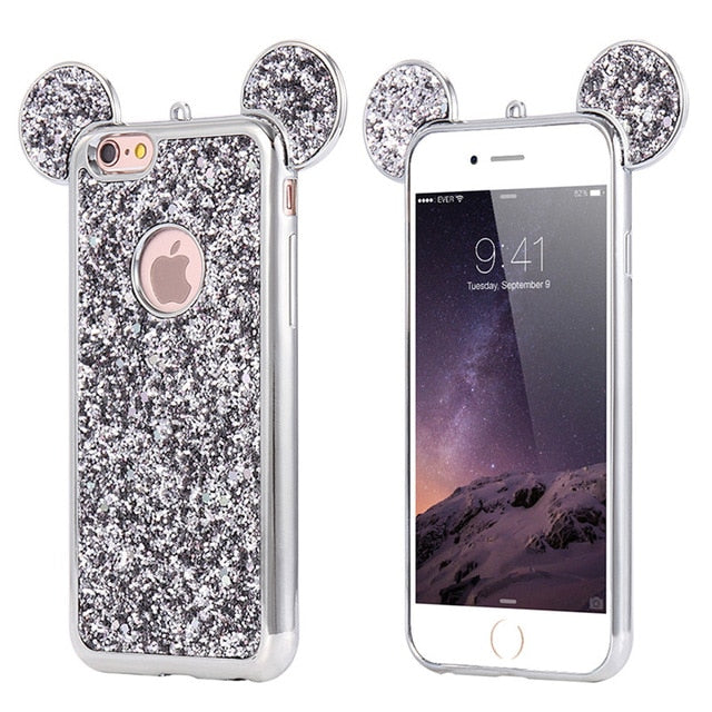 FLOVEME Glitter Cover For iPhone 6 6S Plus iPhone 7 8 Plus X Phone Case Cute 3D Mickey Mouse Coque Capa For iPhone SE 5S S Cases