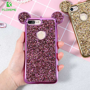 FLOVEME Glitter Cover For iPhone 6 6S Plus iPhone 7 8 Plus X Phone Case Cute 3D Mickey Mouse Coque Capa For iPhone SE 5S S Cases