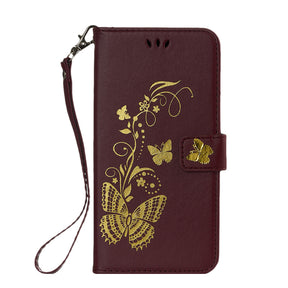 Gilding Butterfly PU Leather Phone Case for Huawei Mate 10 Pro /  Huawei Enjoy 7S/ P Smart