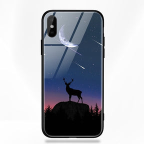 Artisome Star Deer Tempered Glass Case For iPhone X 7 8 6 6S Plus Soft Edge Skin Cover Shockproof Slim Case