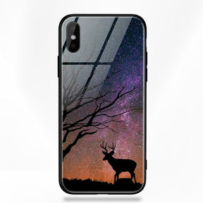 Artisome Star Deer Tempered Glass Case For iPhone X 7 8 6 6S Plus Soft Edge Skin Cover Shockproof Slim Case