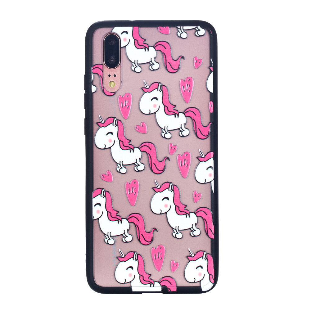 Fashion Loving Heart Unicorn Soft Ultrathin TPU Case Embossment Design Phone Case Shell for Huawei