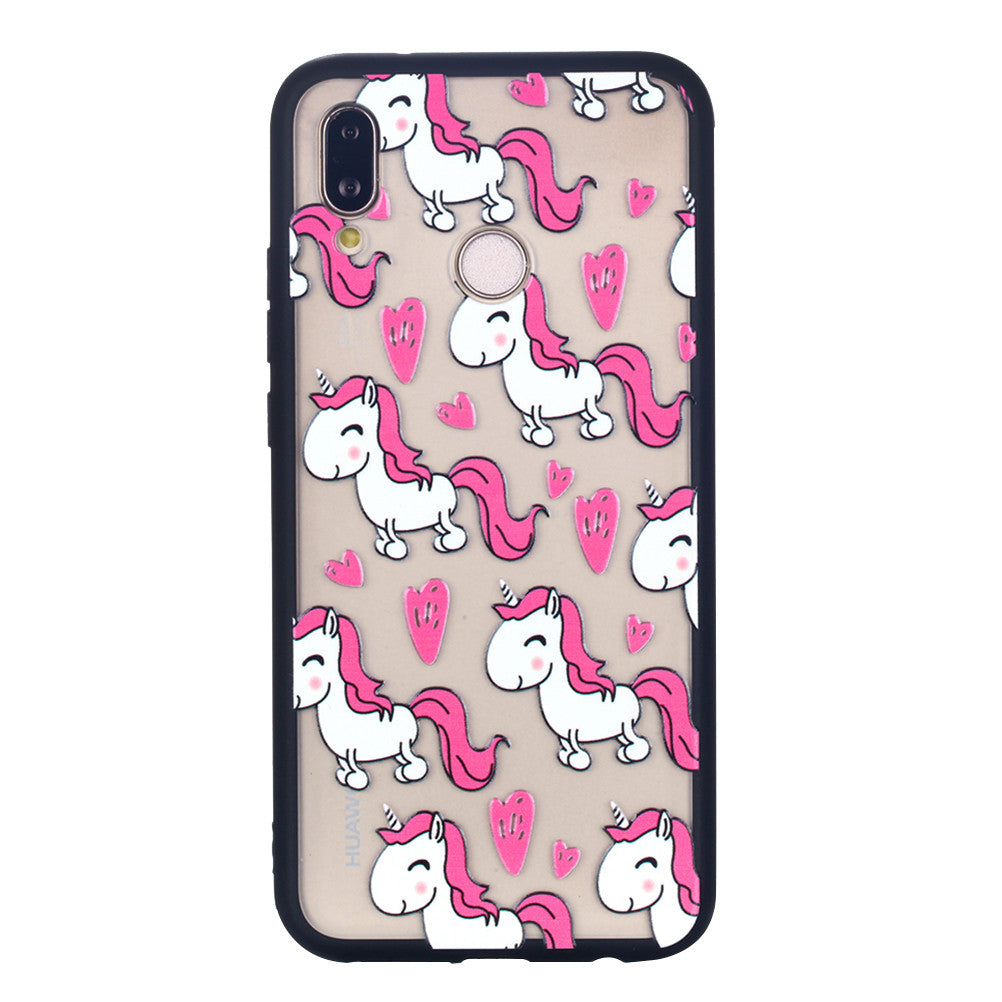 Fashion Loving Heart Unicorn Soft Ultrathin TPU Case Embossment Design Phone Case Shell for Huawei