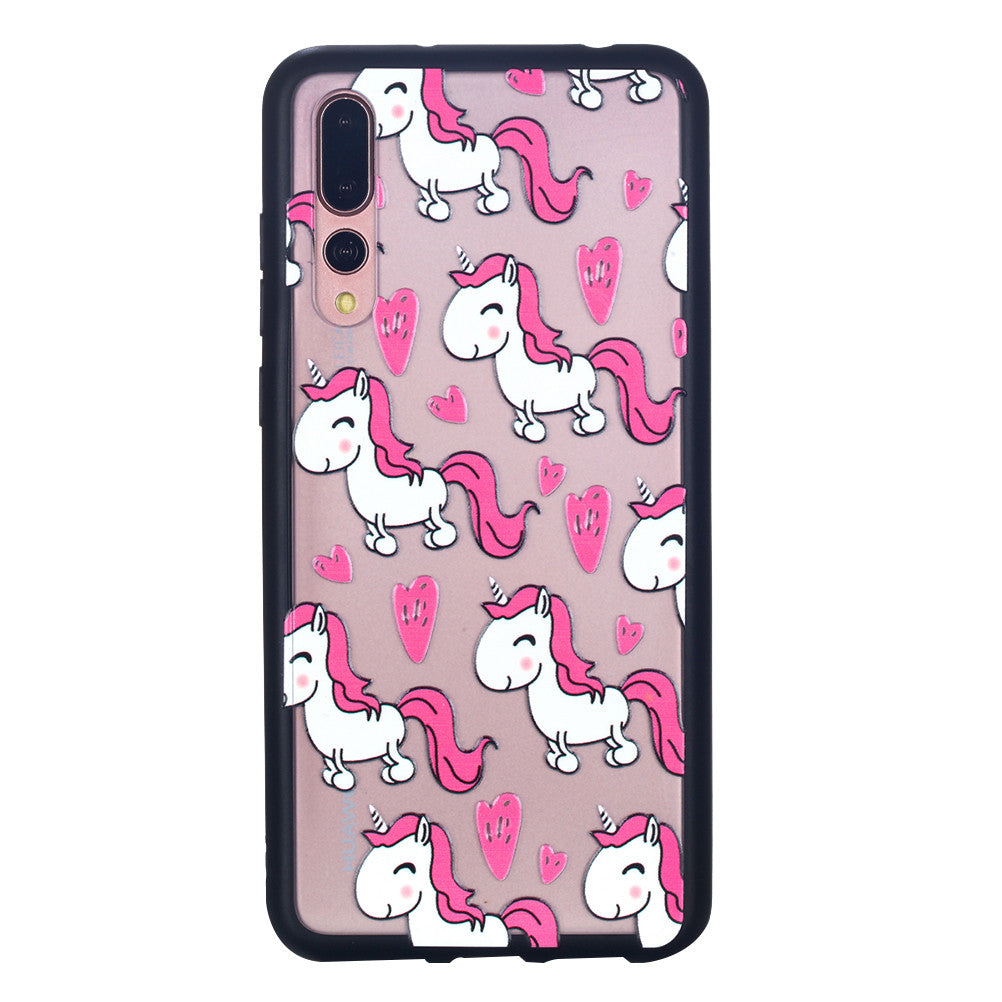 Fashion Loving Heart Unicorn Soft Ultrathin TPU Case Embossment Design Phone Case Shell for Huawei