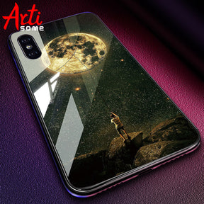 Artisome Star Deer Tempered Glass Case For iPhone X 7 8 6 6S Plus Soft Edge Skin Cover Shockproof Slim Case