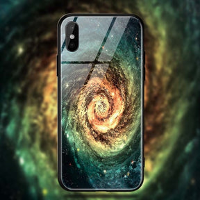 TOMKAS Space Star Case For iPhone X Xs Case PC+Tempered Glass Patterned For iPhone 7 6 S 6s 8 Plus Cases Silicone Edge Cover