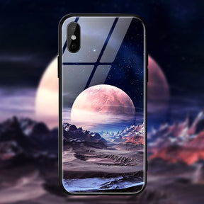 TOMKAS Space Star Case For iPhone X Xs Case PC+Tempered Glass Patterned For iPhone 7 6 S 6s 8 Plus Cases Silicone Edge Cover