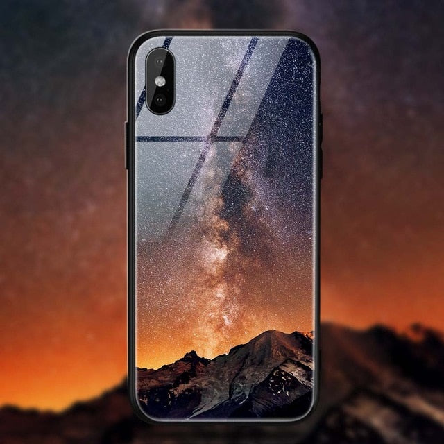 TOMKAS Space Star Case For iPhone X Xs Case PC+Tempered Glass Patterned For iPhone 7 6 S 6s 8 Plus Cases Silicone Edge Cover