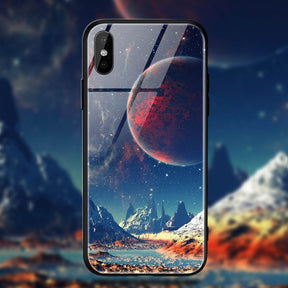 TOMKAS Space Star Case For iPhone X Xs Case PC+Tempered Glass Patterned For iPhone 7 6 S 6s 8 Plus Cases Silicone Edge Cover