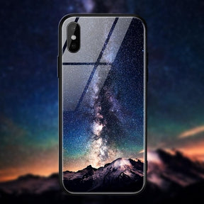 TOMKAS Space Star Case For iPhone X Xs Case PC+Tempered Glass Patterned For iPhone 7 6 S 6s 8 Plus Cases Silicone Edge Cover