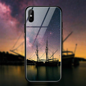 TOMKAS Space Star Case For iPhone X Xs Case PC+Tempered Glass Patterned For iPhone 7 6 S 6s 8 Plus Cases Silicone Edge Cover