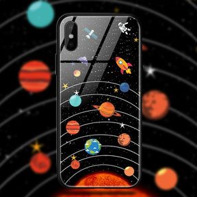 TOMKAS Space Star Case For iPhone X Xs Case PC+Tempered Glass Patterned For iPhone 7 6 S 6s 8 Plus Cases Silicone Edge Cover