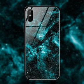 TOMKAS Space Star Case For iPhone X Xs Case PC+Tempered Glass Patterned For iPhone 7 6 S 6s 8 Plus Cases Silicone Edge Cover