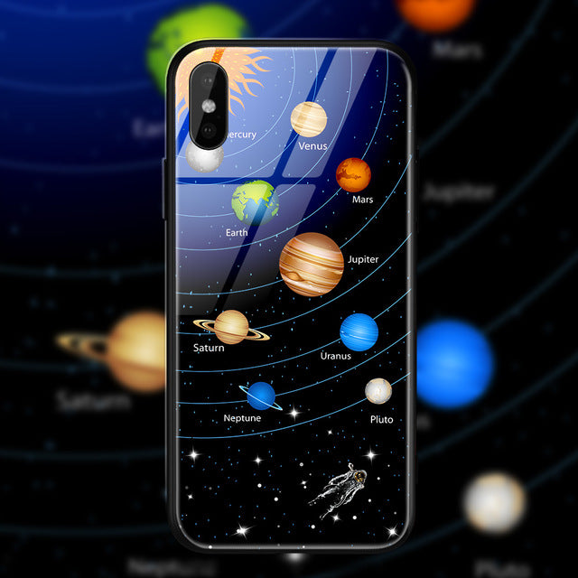 TOMKAS Space Star Case For iPhone X Xs Case PC+Tempered Glass Patterned For iPhone 7 6 S 6s 8 Plus Cases Silicone Edge Cover