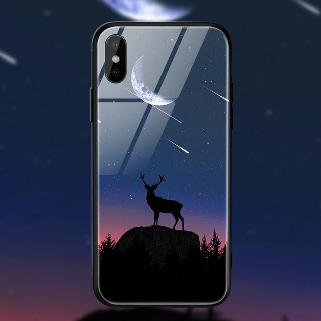 TOMKAS Space Star Case For iPhone X Xs Case PC+Tempered Glass Patterned For iPhone 7 6 S 6s 8 Plus Cases Silicone Edge Cover