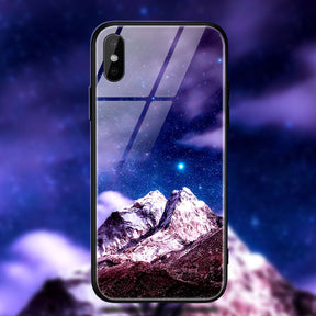 TOMKAS Space Star Case For iPhone X Xs Case PC+Tempered Glass Patterned For iPhone 7 6 S 6s 8 Plus Cases Silicone Edge Cover