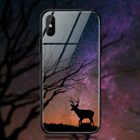 TOMKAS Space Star Case For iPhone X Xs Case PC+Tempered Glass Patterned For iPhone 7 6 S 6s 8 Plus Cases Silicone Edge Cover